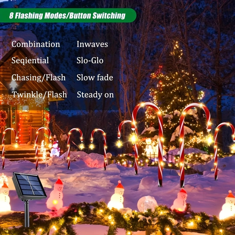 Solar Candy Cane Lights with Listed Red and White Striped Design, Eight Lighting Modes and 8/16-Pack References for Christmas Garden and Holiday Yard Decorating