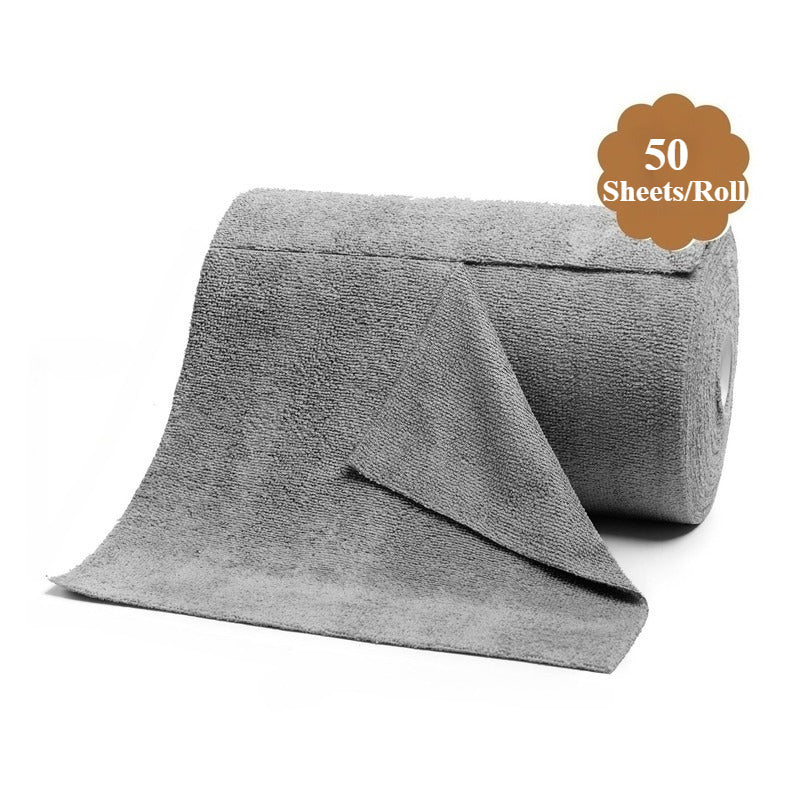 Reusable Paper Towel Roll with 50 Microfiber Cleaning Sheets, 170 GSM Woven Kitchen Dish Cloths for Everyday Household Wiping and Scrubbing