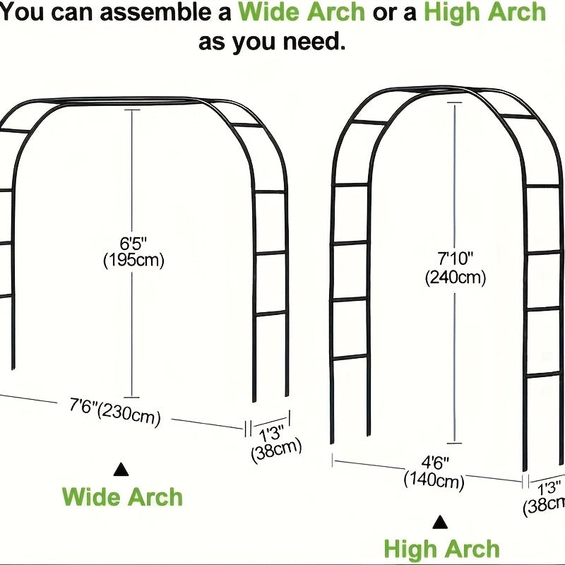 Metal Garden Arch for Climbing Plants and Wedding Decor, Black or White Selections with Base-Labeled Options for Patio and Backyard Trellis Displays