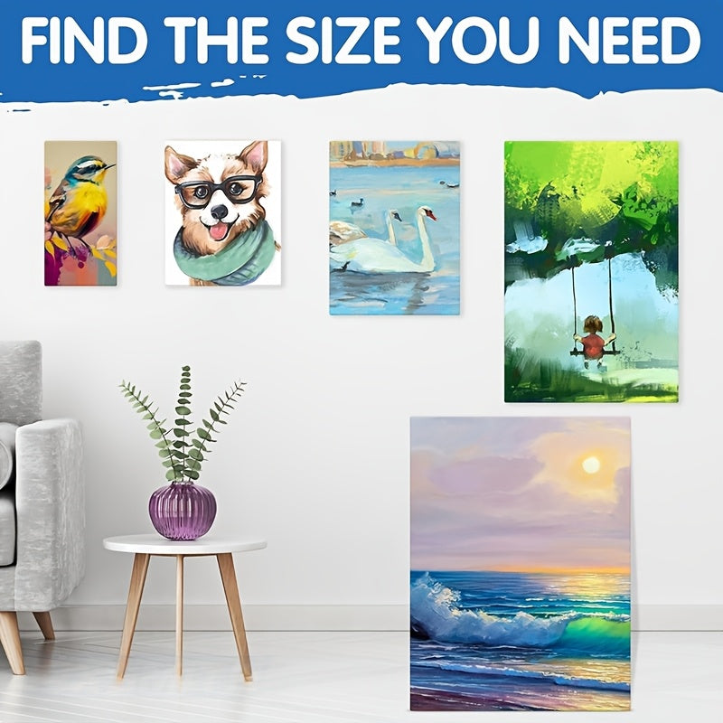 Stretched Canvas Painting Set, White Primed 100% Cotton Art Canvases with Round and Rectangular Pack Options for Acrylic Pouring and Oil Painting