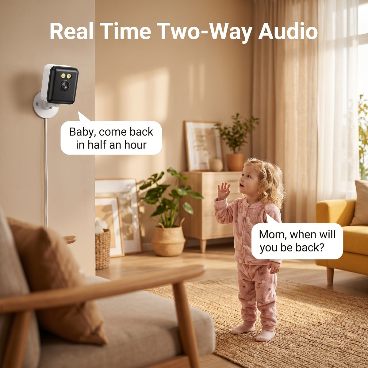 Indoor Security Camera Four-Pack with Listed 6MP Imaging, 2.4GHz WiFi, Two-Way Audio and Color Night Vision, Plus Four 78.74-Inch USB Cables for Home Monitoring