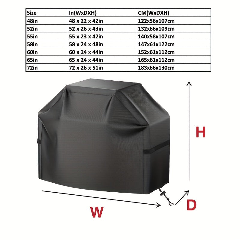 Drawstring BBQ Grill Cover in Black with Hook-and-Loop Fastening Straps, 48in and 65in Size Options for Between-Use Grill Storage and Patio Setup