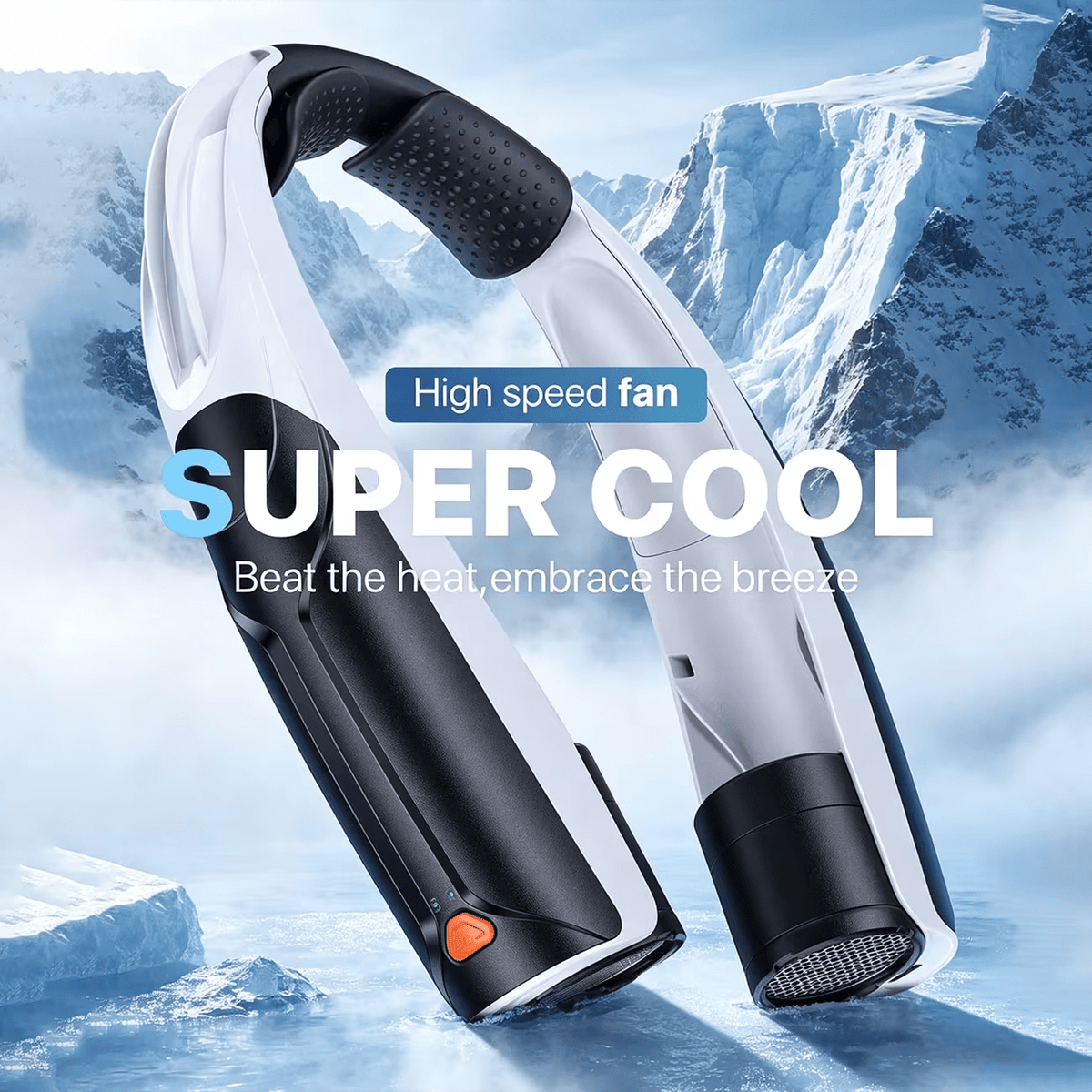 Six-Speed Wearable Neck Fan with USB-C Rechargeable Design and Flexible Silicone Neckband, Black+White Personal Airflow Fan for Commuting, Office and Summer Travel