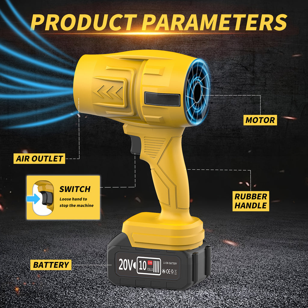 Battery-Powered Leaf Blower with Two-Battery Kit Options, Yellow or Green Cordless Air Blower for Yard Cleanup, Loose Leaves, Dust and Car Drying Projects