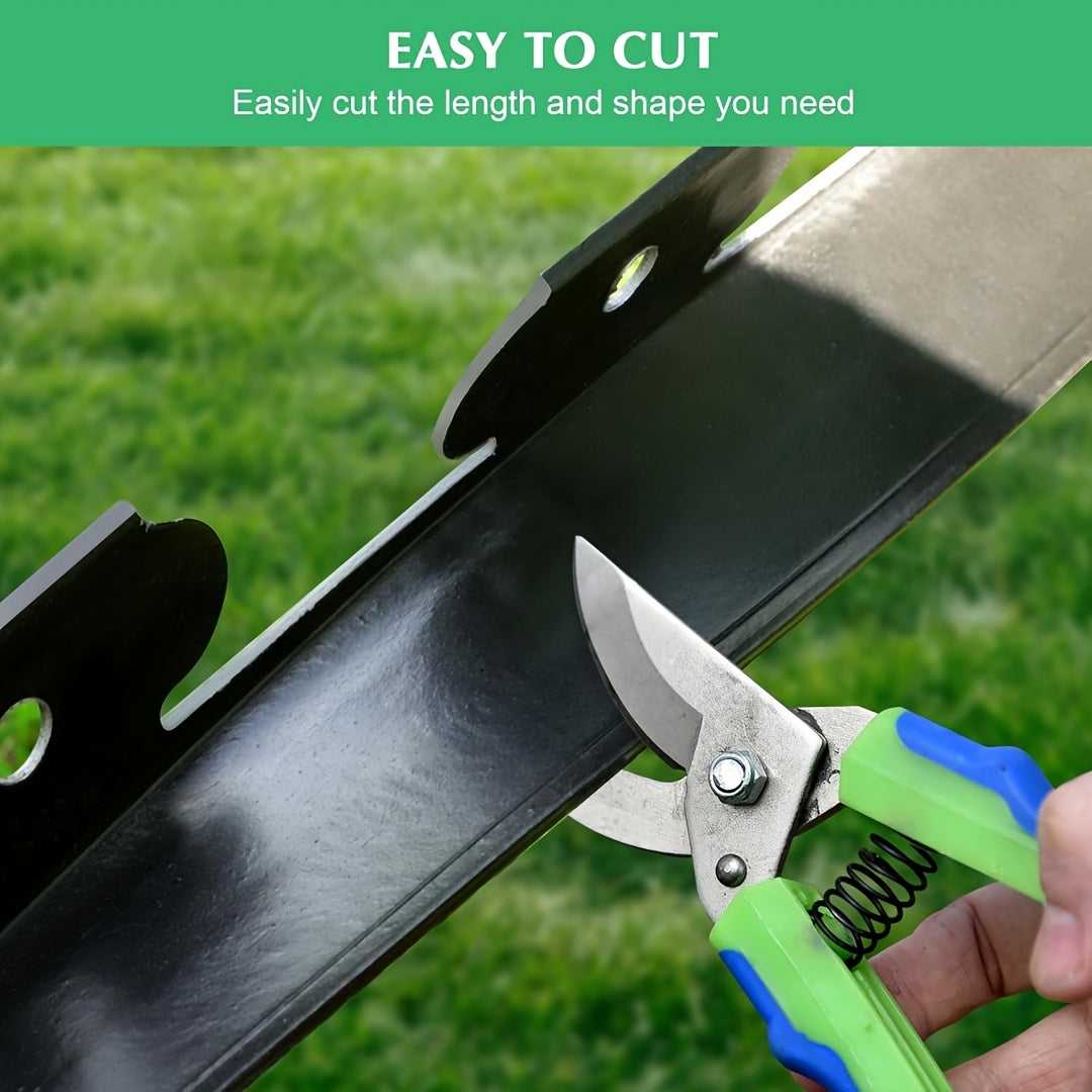 No-Dig Landscape Edging Kit, Flexible HDPE Garden Border with Anchoring Spikes for Flower Beds, Lawn and Pathways, Black or Green with Optional Hammer