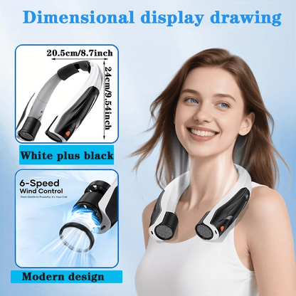 Six-Speed Wearable Neck Fan with USB-C Rechargeable Design and Flexible Silicone Neckband, Black+White Personal Airflow Fan for Commuting, Office and Summer Travel