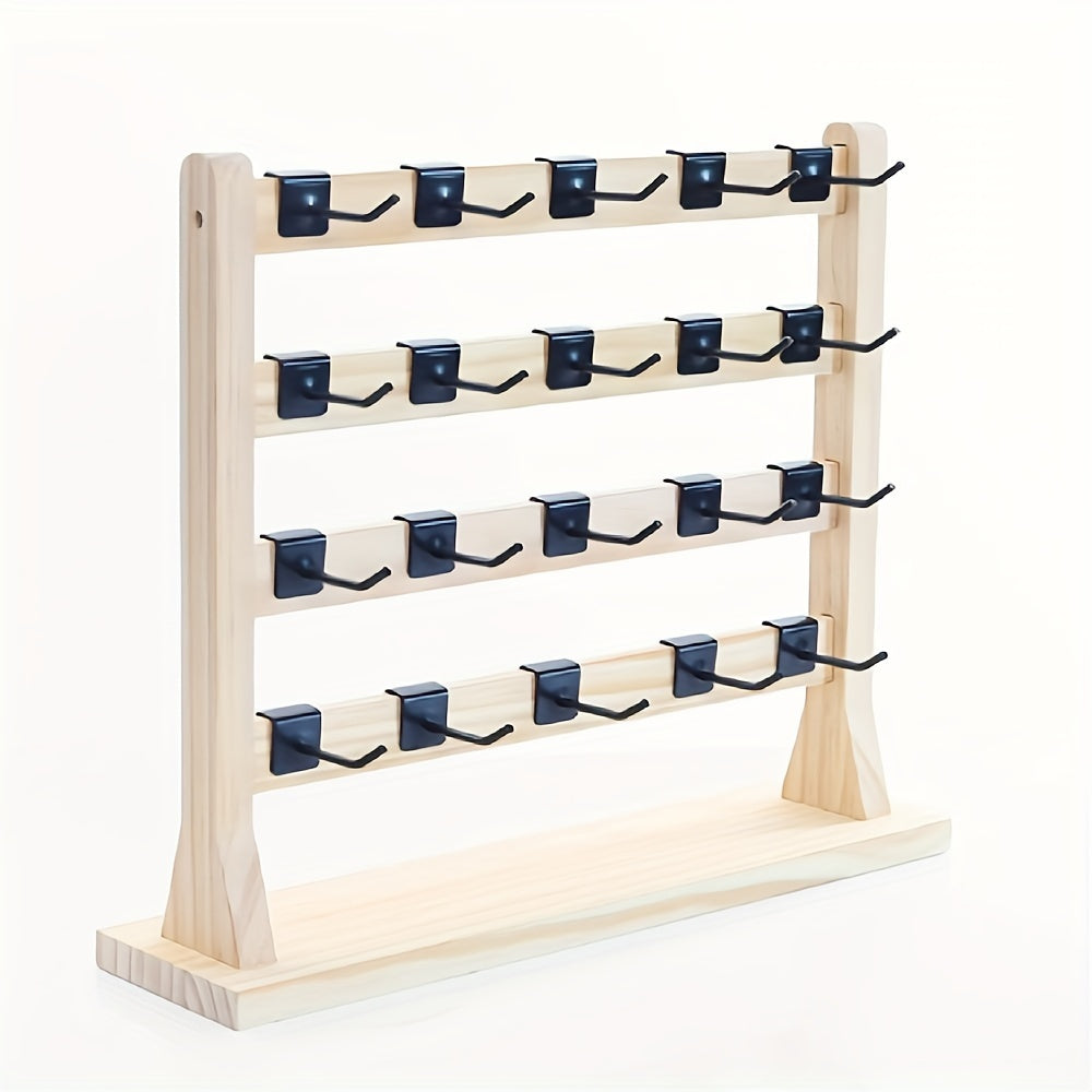 Tiered Wooden Jewelry Display Rack, Earring Card and Necklace Organizer with Removable Metal Hooks in 4, 5 or 6-Layer Light Wood and Oak Color Options