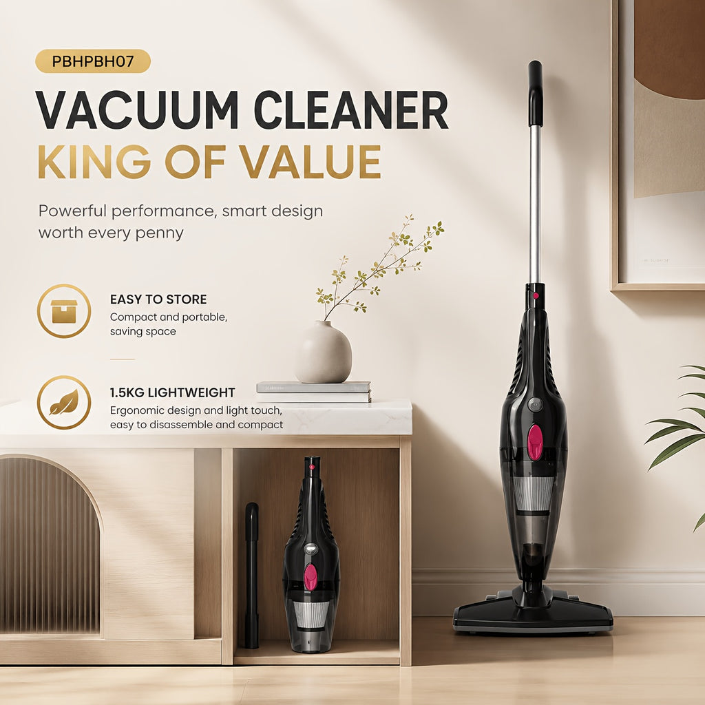 3-in-1 Corded Vacuum Cleaner PBHPBH with 23kPa Suction, 600W Motor, HEPA Filter and 40.58oz Dust Cup, Black Handheld and Upright Design for Home and Car Cleaning