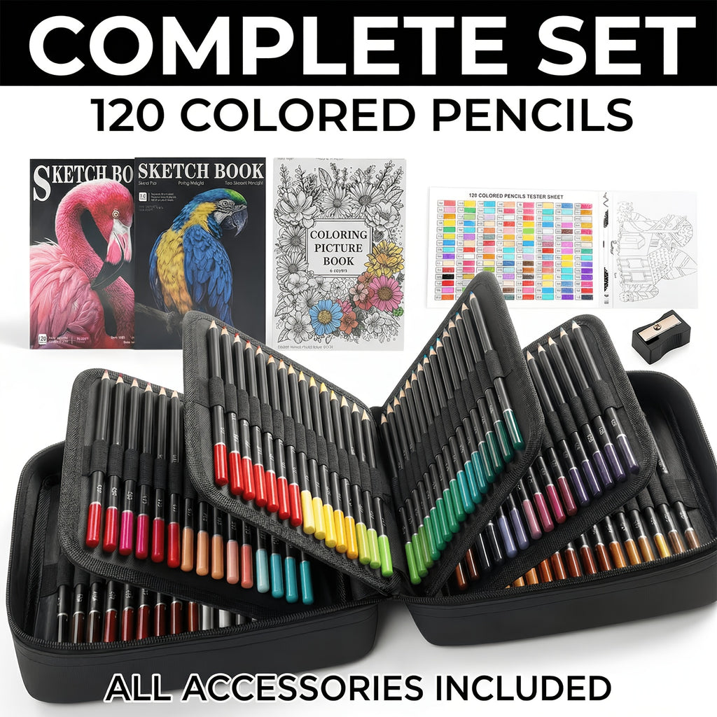 120 Color Colored Pencil Set with Listed Sketchbook for Adult Coloring Books, Drawing, Sketching, Blending and Shading Practice at Home or in Art Classes
