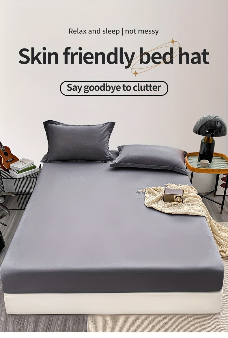 Three-Piece Solid Fitted Sheet and Pillowcase Set, One Soft-Feel Mattress Sheet with Two Pillowcases in Ten Size Labels and Six Colors for Home Bedrooms