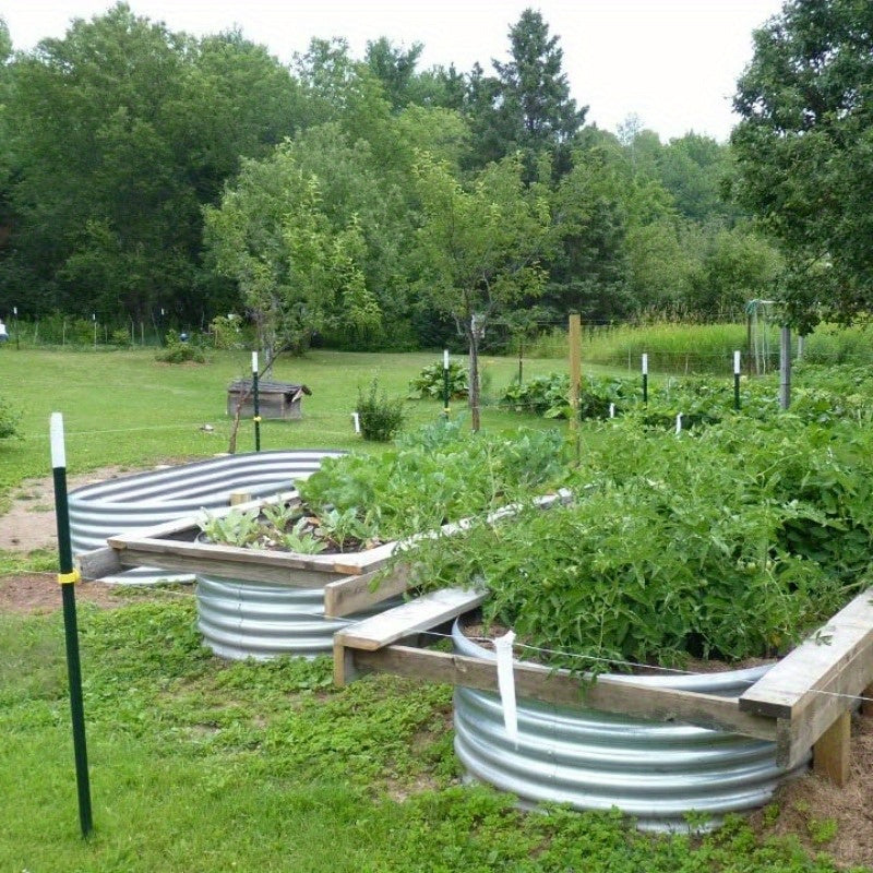 Metal Raised Garden Bed Kits with Galvanized Oval Planter Wording, Listed 4x2x1ft and 8x4x1ft Multipack Options plus Single-Bed Label for Outdoor Garden Planning