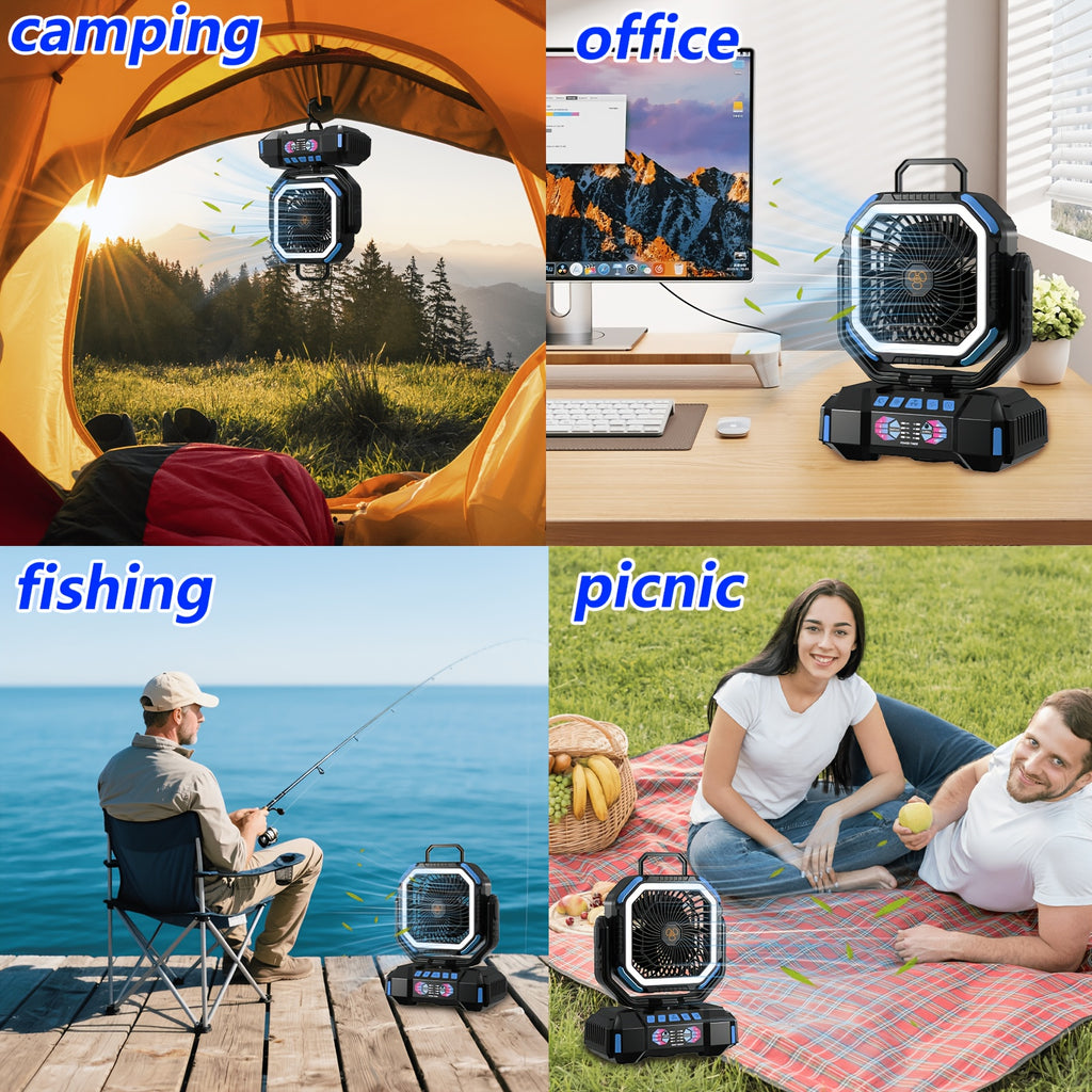Remote-Control Portable Fan and LED Lamp with Listed 40000mAh Battery, Four Speeds, Five Brightness Levels and Type-C Charging for Camping and Home Airflow