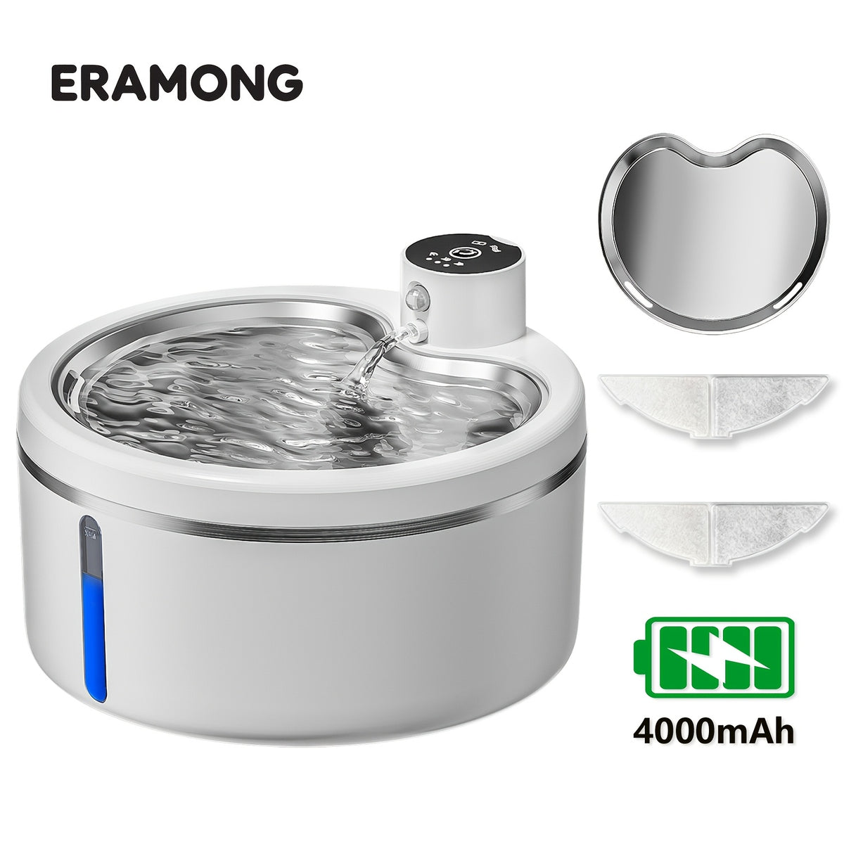 Cat Water Fountain Cordless Stainless Steel Basin, 84.54 Oz Rechargeable Battery Operated Pet Water Dispenser with Motion Sensor and 2 Filters