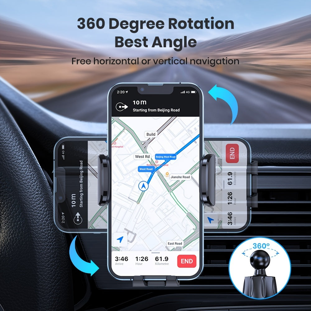 TOPK Car Air Vent Phone Mount with Adjustable Clamp Cradle, Black ABS Smartphone Holder for Compatible Vehicle Vents and Navigation Screen Positioning