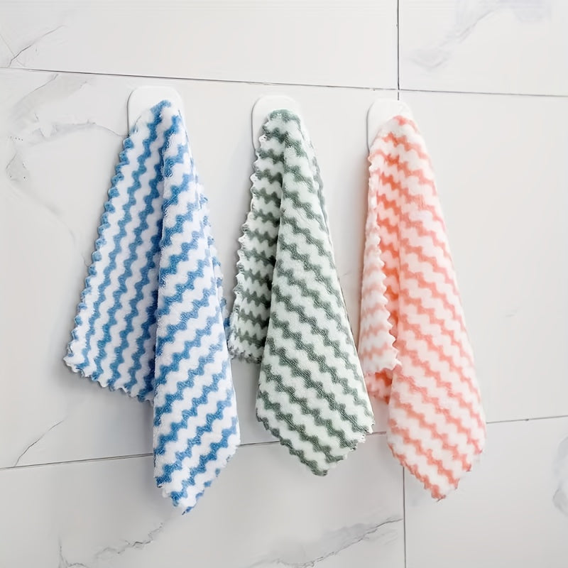 Striped Microfiber Kitchen Towels, Ten-Piece Square Dish Cloth Pack with Hand-Wash-Only Care and Any Color Selection for Everyday Dish and Countertop Cleanup