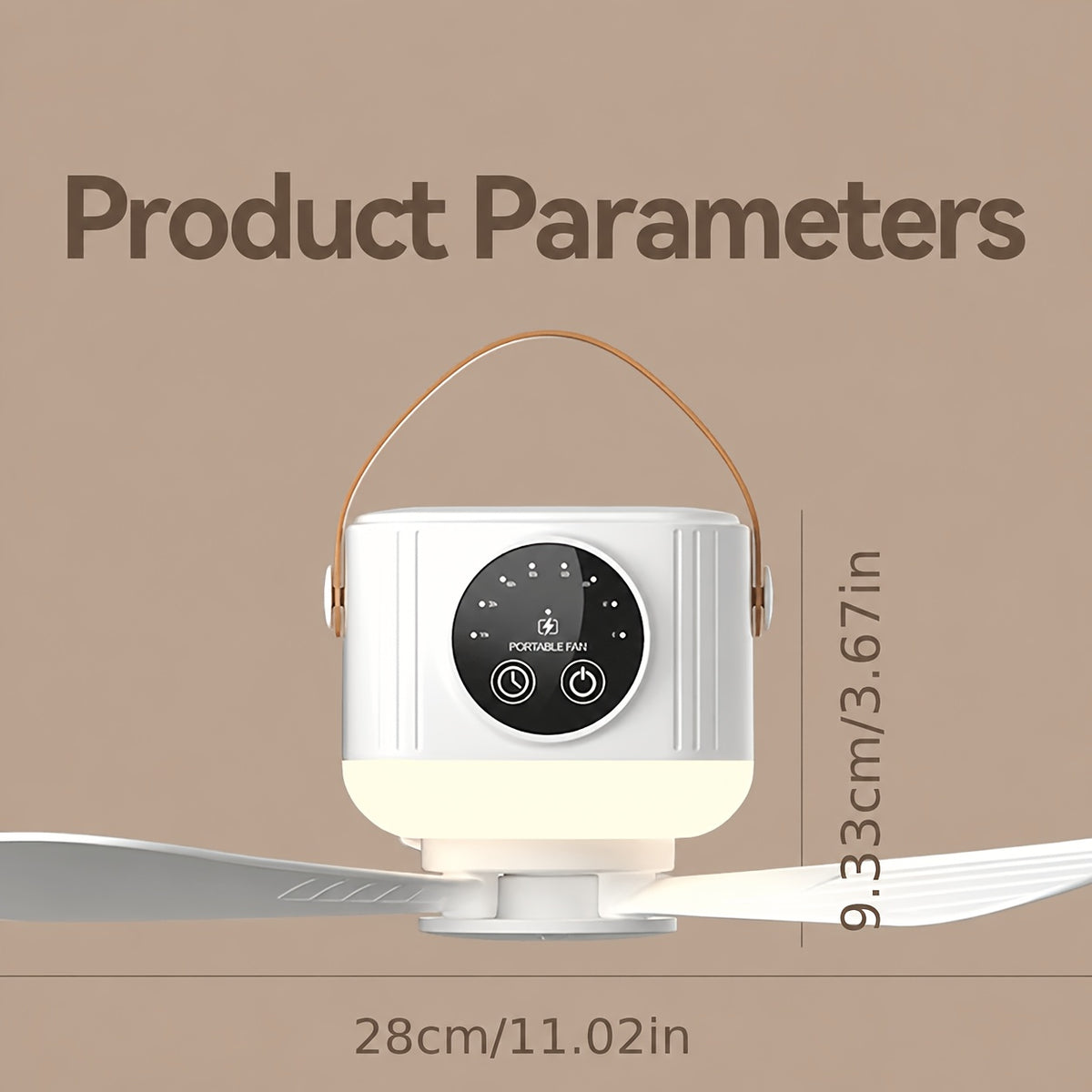 Tripod Camping Fan in White with USB Power, Adjustable Airflow and Light Brightness, Removable Blades and Portable Design for Tents, Bedrooms and Dorms