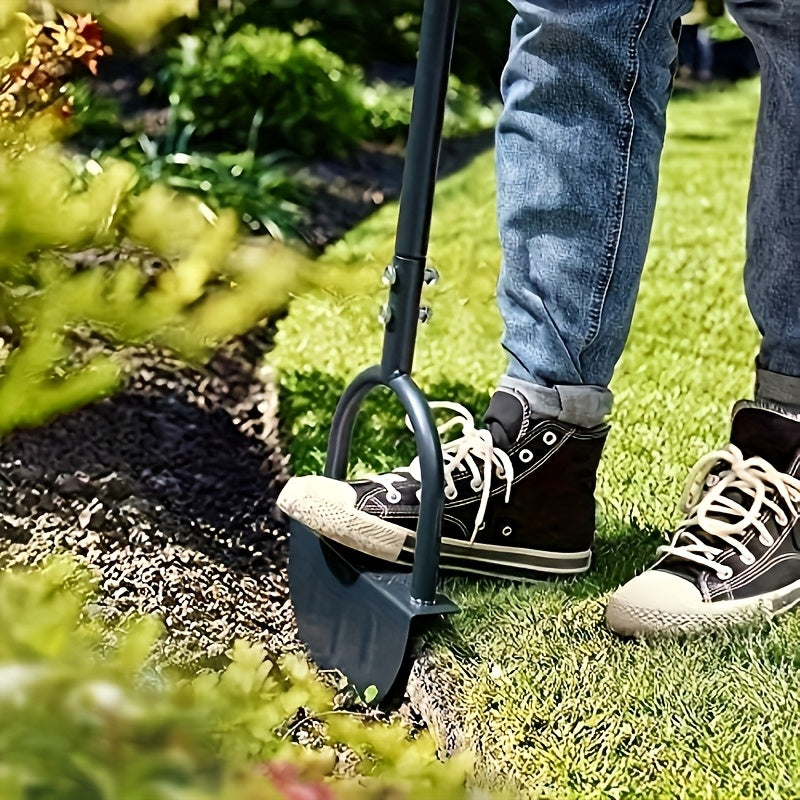 Serrated Manual Lawn Edging Shovel with Handle and Step-Edge Design Reference, Hand-Operated Garden Border Cutting Tool in Manual Trimmer Option