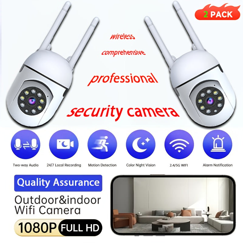 PTZ Security Camera 2-Pack, 355° Pan & Tilt Indoor Camera with AI Motion Detection, Dual-Band WiFi, Full-Color Night Vision, Two-Way Audio, Cloud & SD Storage