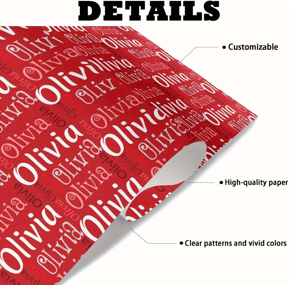 Personalized Name Gift Wrapping Paper with Color-Block Art Font Design, Approximately 58 x 22.8 Inches per Roll, Five Color Labels and One- or Five-Roll Options