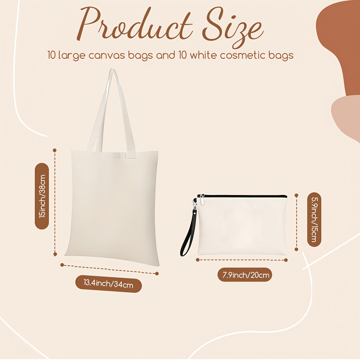 Sublimation Blank Tote Bags 20-Pack, Reusable Canvas Shopping Bag Supplies for DIY Heat Transfer Designs, Promotional Projects and Handmade Holiday Gifts