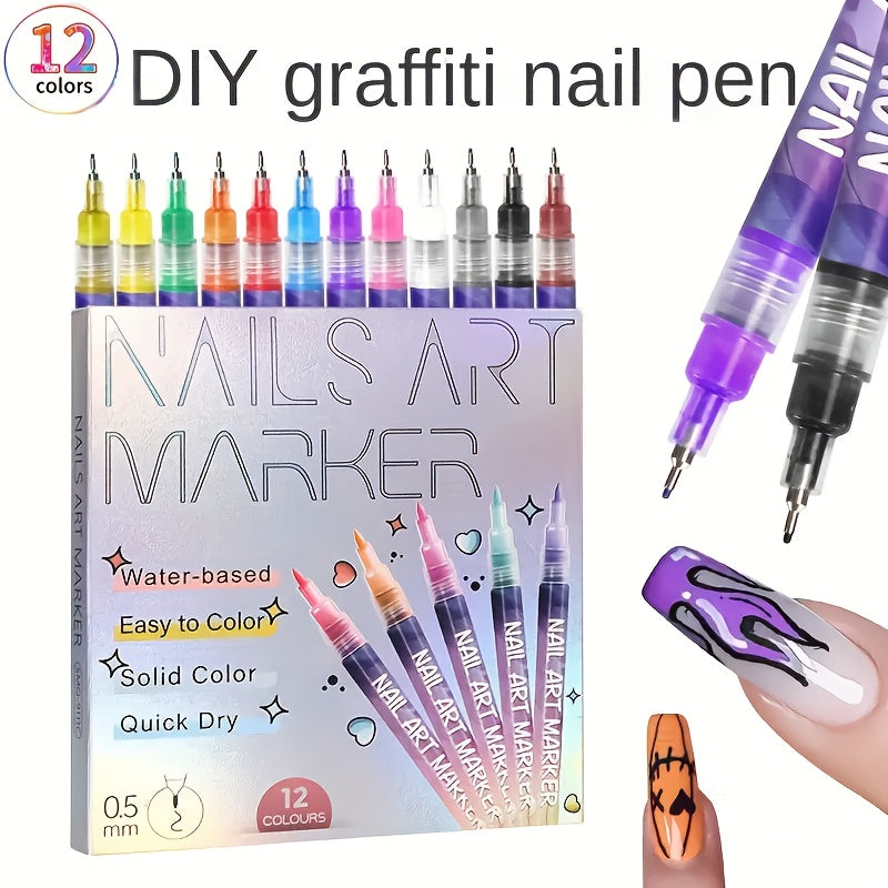 Nail Art Detail Pens with 12-Color and Sticker Set Options, Quick-Drying Manicure Markers for Decorative Dots, Lines and Freehand Designs at Home or Salon