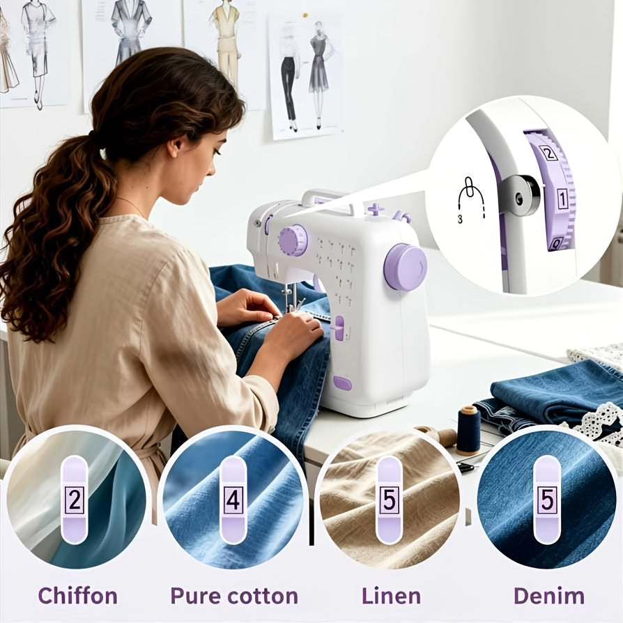 Dual Speed Sewing Machine for Beginners with Listed 12 Stitches, LED Work Light, Foot Pedal and 12-Color Thread Set, Portable Mini Electric Design for Home Craft Projects