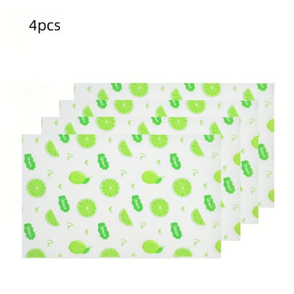 Lemon Pattern Refrigerator Liners in EVA, Four-Piece Washable Reusable Shelf Mat Set for Compatible Kitchen Drawers, Cabinets and Fridge Organization