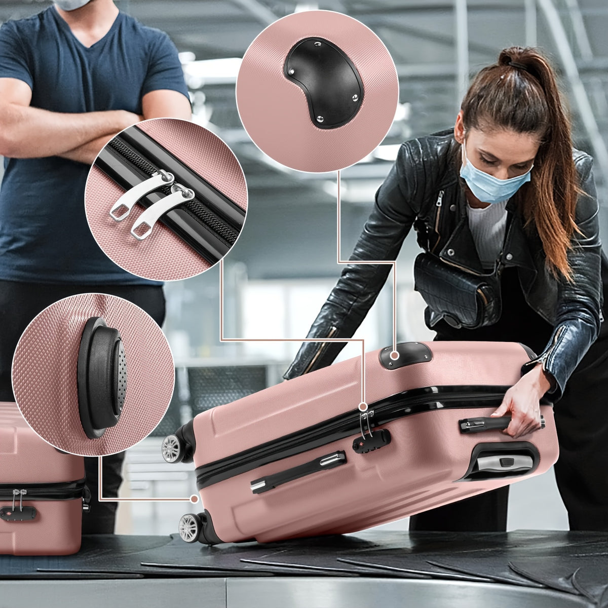 Spinner Luggage Set with ABS Hard Shell and Corner Protectors, Three 20, 24 and 28-Inch Travel Suitcases with 360-Degree Wheels in Multiple Colors