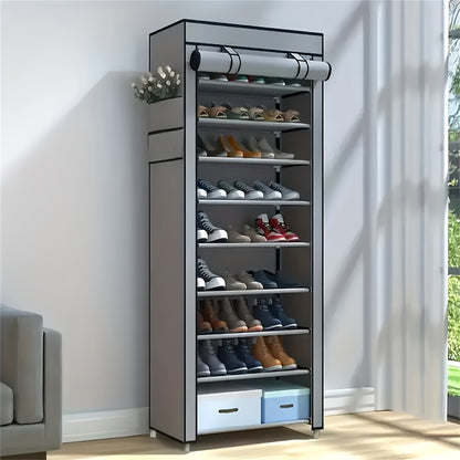 Non-Woven Shoe Cabinet with 10-Layer Storage and Narrow Space-Saving Design for Entryway, Closet, Bedroom and Dorm Footwear Organization