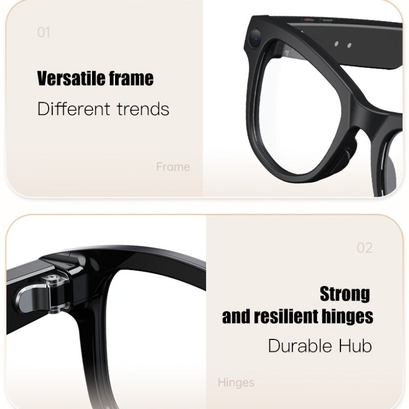 8MP-Labeled AI Camera Smart Glasses in Black with Video and Audio Recording, Bluetooth Calls and Music, Touch Controls and Listed Translation Features