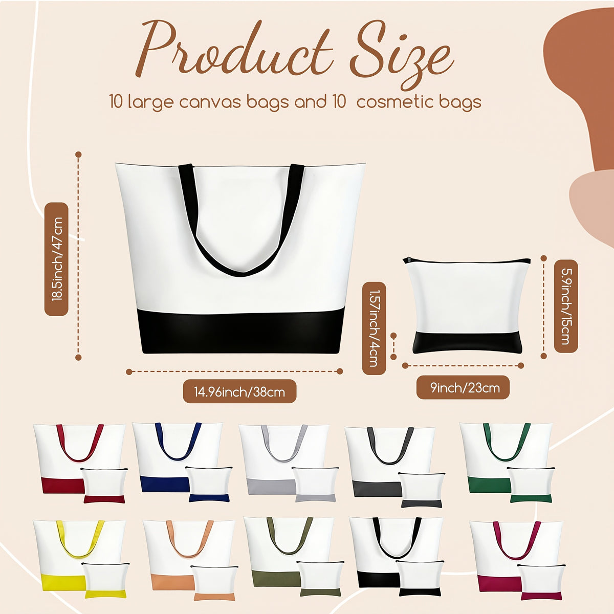 Sublimation Tote and Makeup Bag Blanks with Listed 20-Piece Pack Options, Canvas Tote Crafting and Decorating Supplies for Personalized Designs and Gift Projects