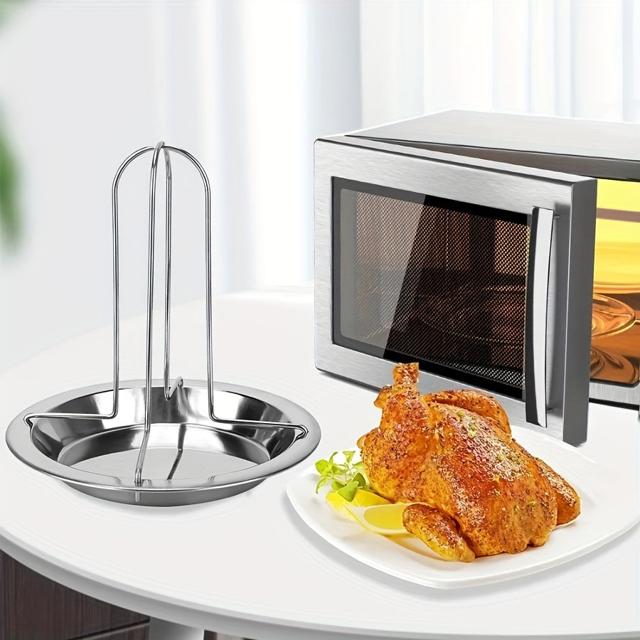 Chicken Roasting Rack with Drip Tray and Foldable Stainless Steel Design, Single Vertical Stand for Compatible Oven, Barbecue and Smoker Cooking