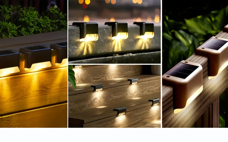 Solar Deck Accent Lights with Automatic Dusk-to-Dawn Switching, 16 or 32 Piece LED Packs in Black, White or Brown for Outdoor Steps, Fences and Patios