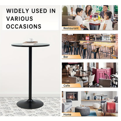 Round Bar Table with Listed 23.5-Inch Diameter Top, Modern Cocktail Furniture in Black or White with Separate Adjustable and Two-Piece Black Options for Small Spaces