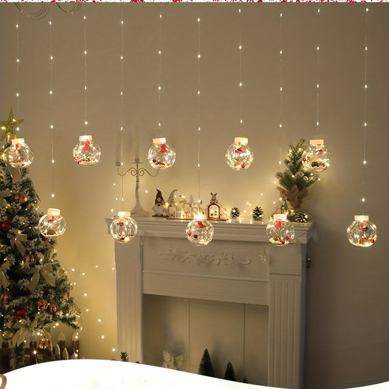 USB Christmas Curtain Lights with 8 Modes, 118.11-Inch Holiday Hanging Decor in Santa Claus, Snowman or Christmas Tree Styles for Seasonal Home Displays