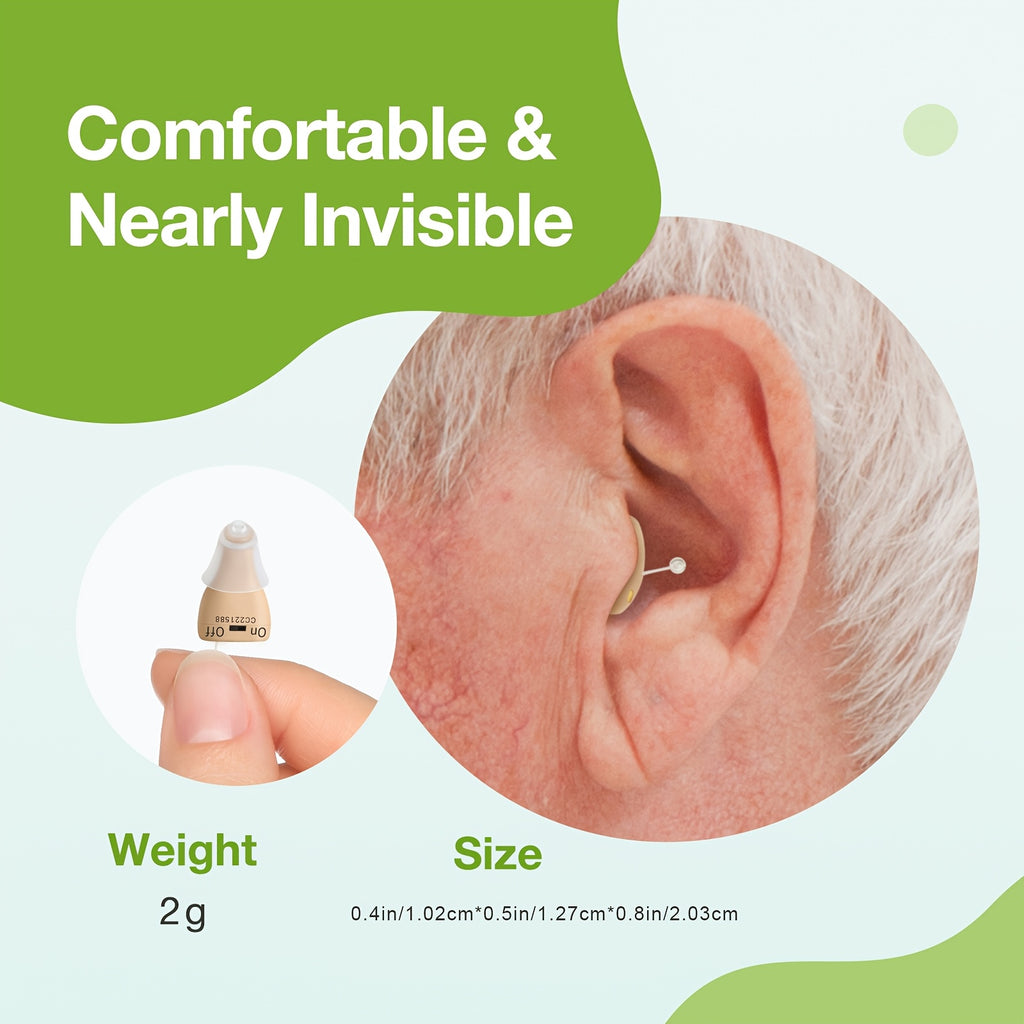 CIC Rechargeable Hearing Aids, Listed One-Pair In-Ear Devices with Adjustable Volume and Noise Reduction in Beige, RedBlue or Black Color Options for Adults