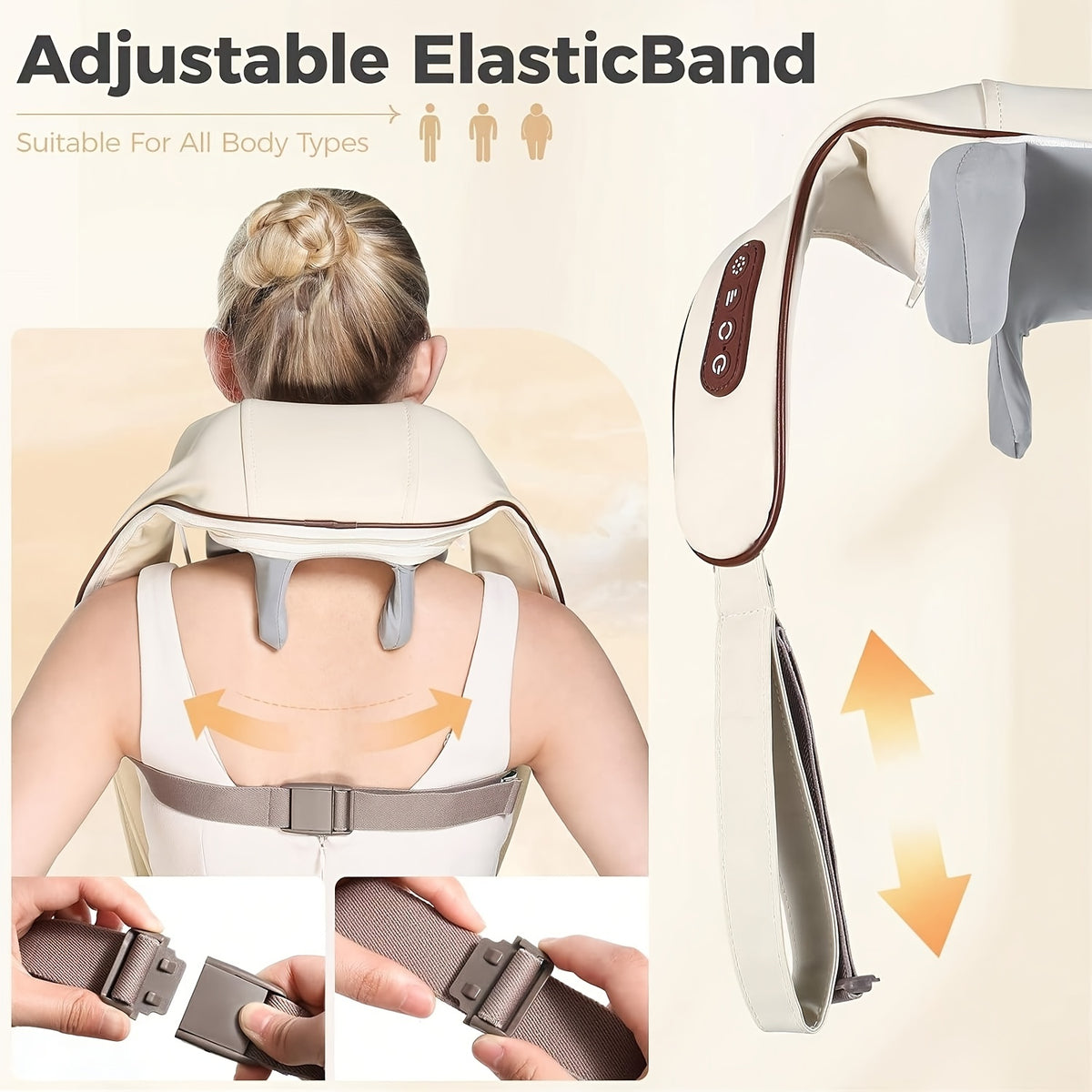 Six-Node Kneading Neck Massager with Listed Heating and Wireless Shiatsu Design, Beige or White Personal Massage Device for Instruction-Guided Comfort Routines