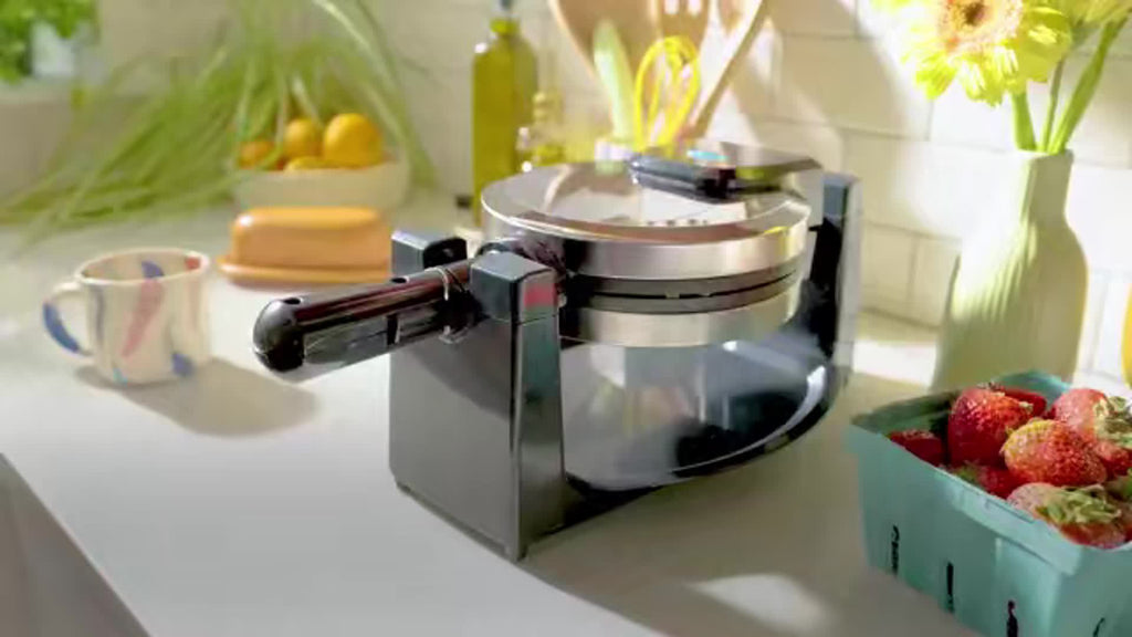 Rotating Belgian Waffle Maker with Listed 180-Degree Flip and Adjustable Browning, Silvery Single-Layer or Double Waffle Iron Options for Home Breakfasts