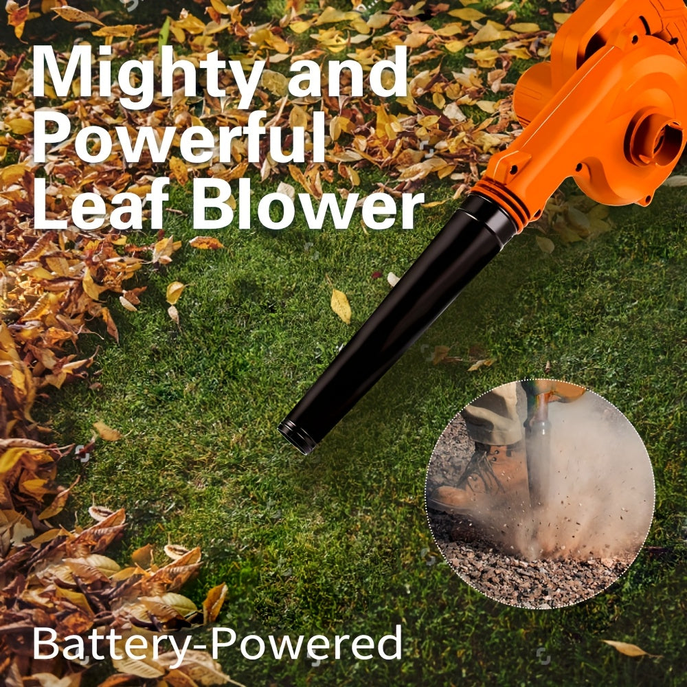 Blue and Orange Cordless Handheld Leaf Blower with Listed 21V Lithium Battery and Extension Tube, One- or Two-Battery Options for Yard and Garden Cleanup