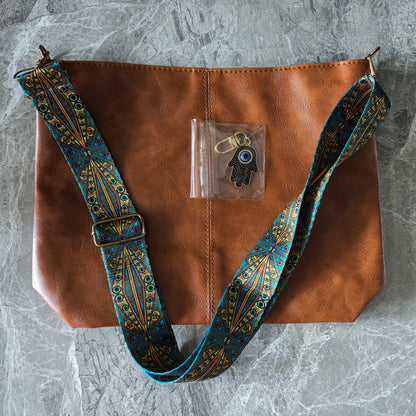 Bohemian Hobo Crossbody Bag for Women with Geometric Strap and Hamsa Hand/Evil Eye Pendant, Large-Capacity Retro Shoulder Handbag in 11 Colors