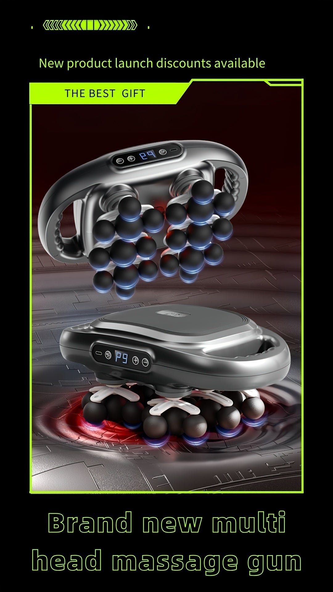 Multi-Node Massage Gun with Nine Intensity Levels and Nine Modes, Cordless Percussion Design in D-16 White, A-12 Gray or C-22 Gray Model Options