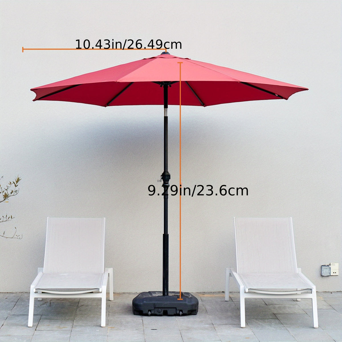 Crank Lift Patio Umbrella, 10ft Market Shade with Push Button Tilt and Eight Ribs in Red or Blue for Garden Seating, Backyard Tables, Decks and Poolside Lounging