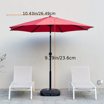 Crank Lift Patio Umbrella, 10ft Market Shade with Push Button Tilt and Eight Ribs in Red or Blue for Garden Seating, Backyard Tables, Decks and Poolside Lounging