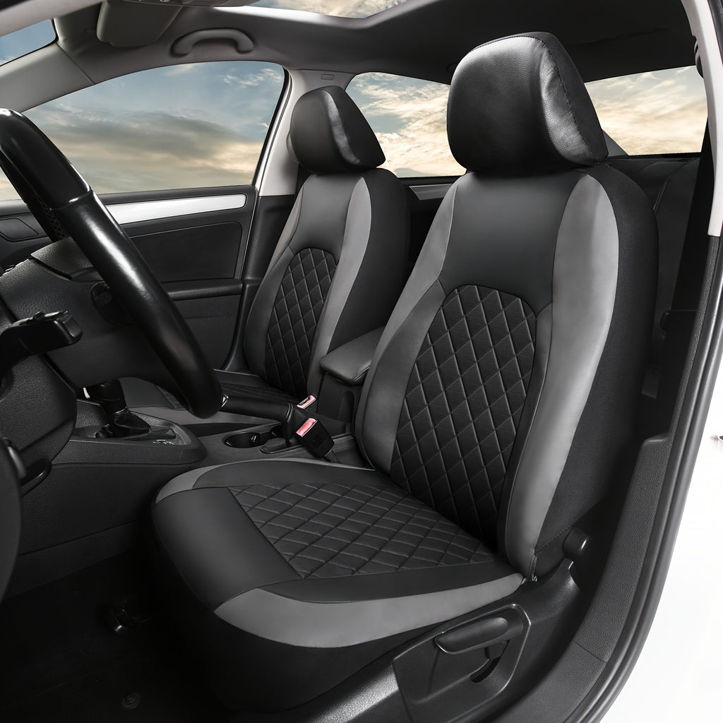 Faux Leather Car Seat Covers Full Set for Five Seats, Front Seat and Rear Bench Coverage with Split-Seat Compatibility and Multiple Color Options