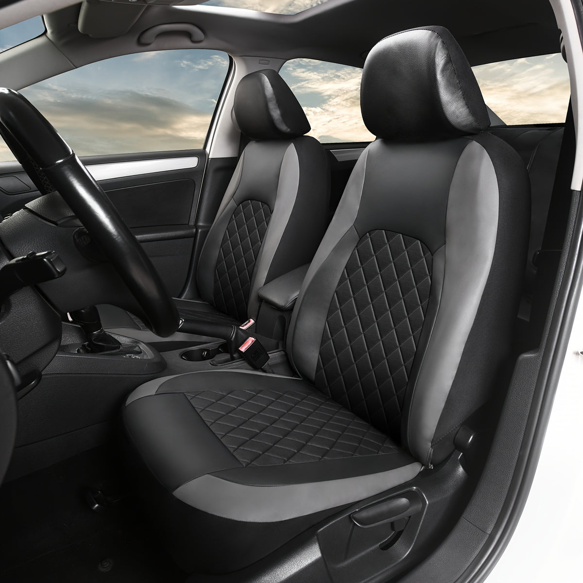 Faux Leather Car Seat Covers Full Set for Five Seats, Front Seat and Rear Bench Coverage with Split-Seat Compatibility and Multiple Color Options
