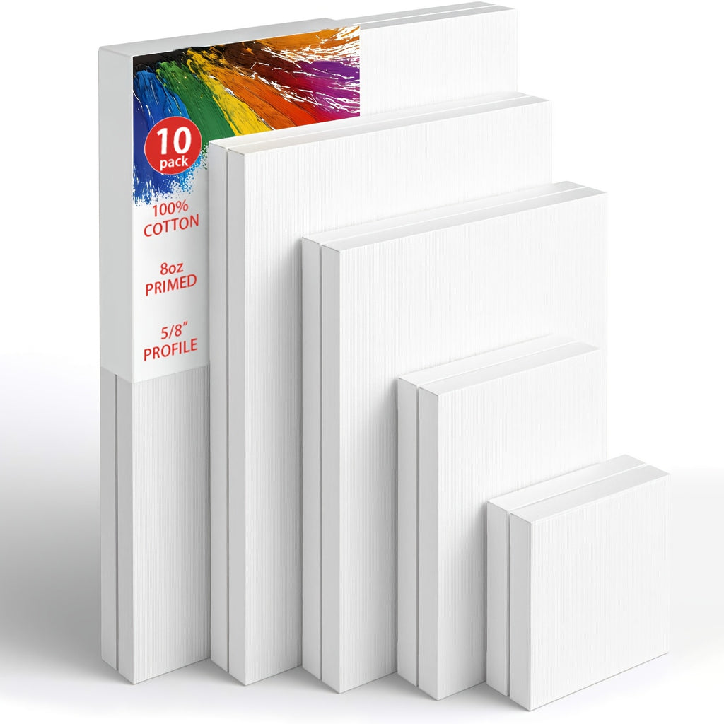 Stretched Canvas Painting Set, White Primed 100% Cotton Art Canvases with Round and Rectangular Pack Options for Acrylic Pouring and Oil Painting