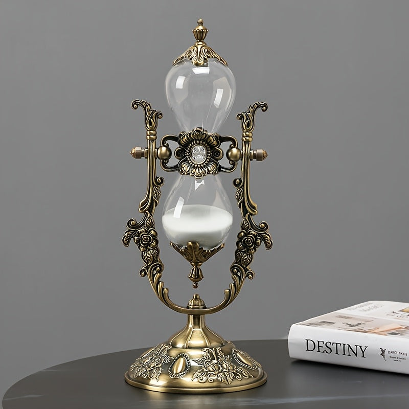 Vintage Sand Timer with 360-Degree Rotating Metal Design, Decorative Sand Clock in Brass-Labeled, Tin-Colored and U-Shaped Options for Home Office Desk Gifts
