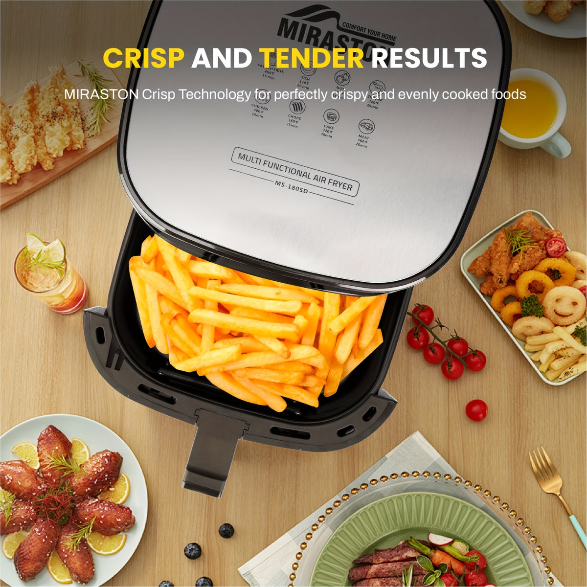 Touch Series Air Fryer with Viewing Window, Color-Icon Touchscreen and Eight Presets, Manual Cooking Adjustments in 6.5QT or 2.8QT Capacity Options