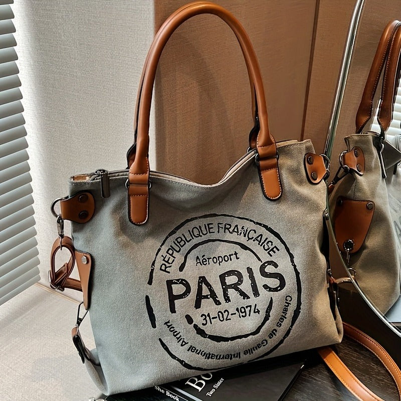Tote Crossbody Shoulder Bag with Adjustable Strap, Brown with Black or Gray with Black Options for Everyday Errands, Commuting and Casual Outfit Styling