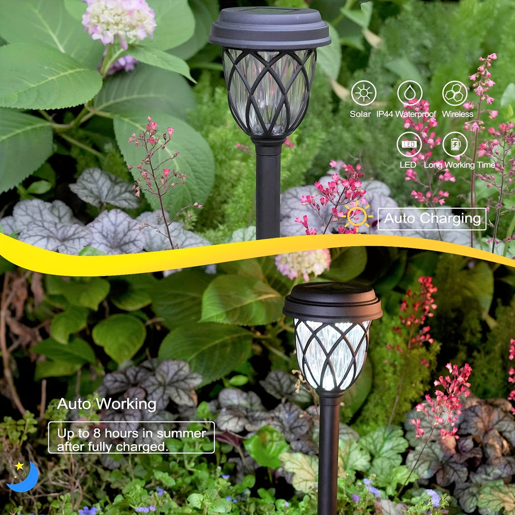 Solar Pathway Stake Lights with Cross Grid Design, Warm Light 6-Pack or White Light 10-Pack, Polypropylene LED Garden Lamps for Yard and Patio Decoration